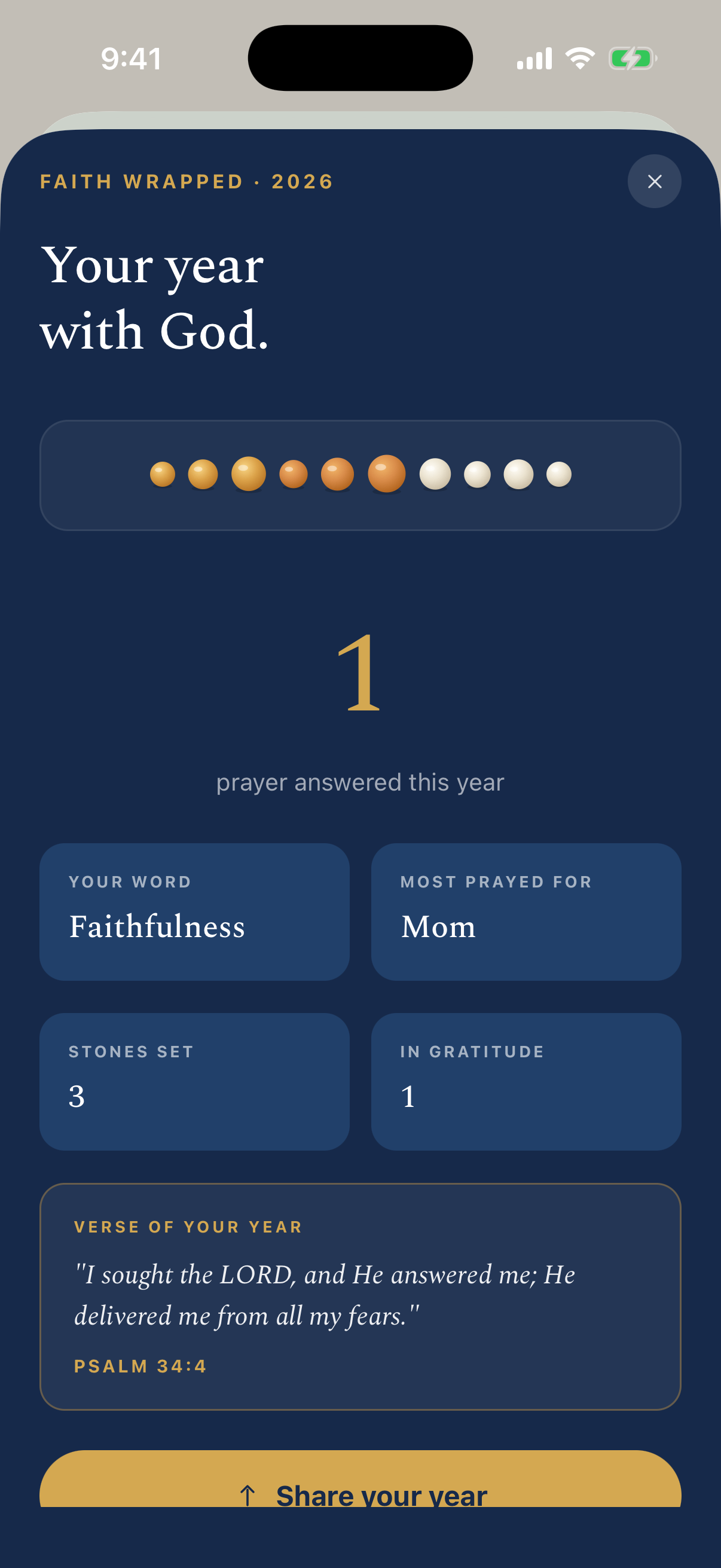 Faith Wrapped 2026 — a year-in-review of your word of the year, prayers answered, and verse of the year.