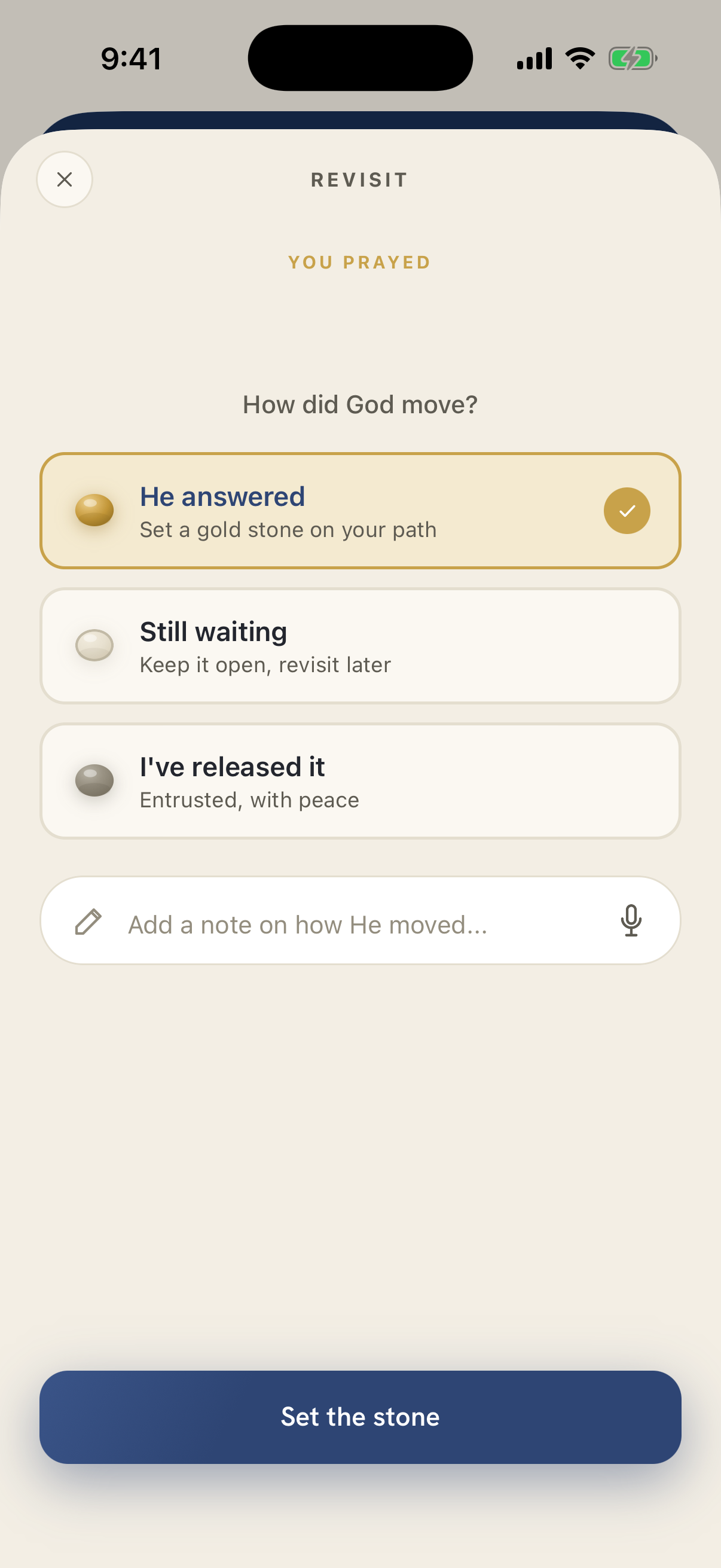 Revisit — ‘How did God move?’ with He answered / Still waiting / I’ve released it, and a note field.